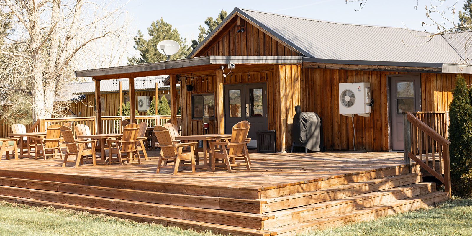 Back porch overlooking private pond at Big Horn Valley Ranch